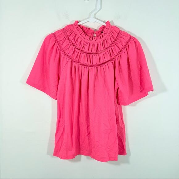 Ann Taylor Bright Pink Ruffled Short Sleeve Top XS - Picture 1 of 8